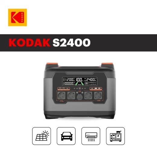 محطة طاقة كوداك S2400 المحمولة 2400 واط، وضع الشرفة 800 واط، شحن بالطاقة الشمسية، أسود محطة طاقة كوداك S2400 المحمولة 2400 واط، وضع الشرفة 800 واط، شحن بالطاقة الشمسية، أسود