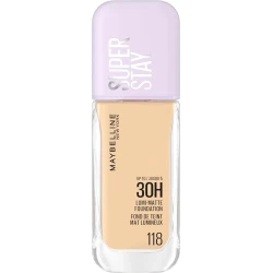 MAYBELLINE New York, Super Stay Lumi-Matte Liquid Foundation, 30hr Longwear formula, Light as Air, Waterproof, Sweatproof, Luminous Matte Finish - 118