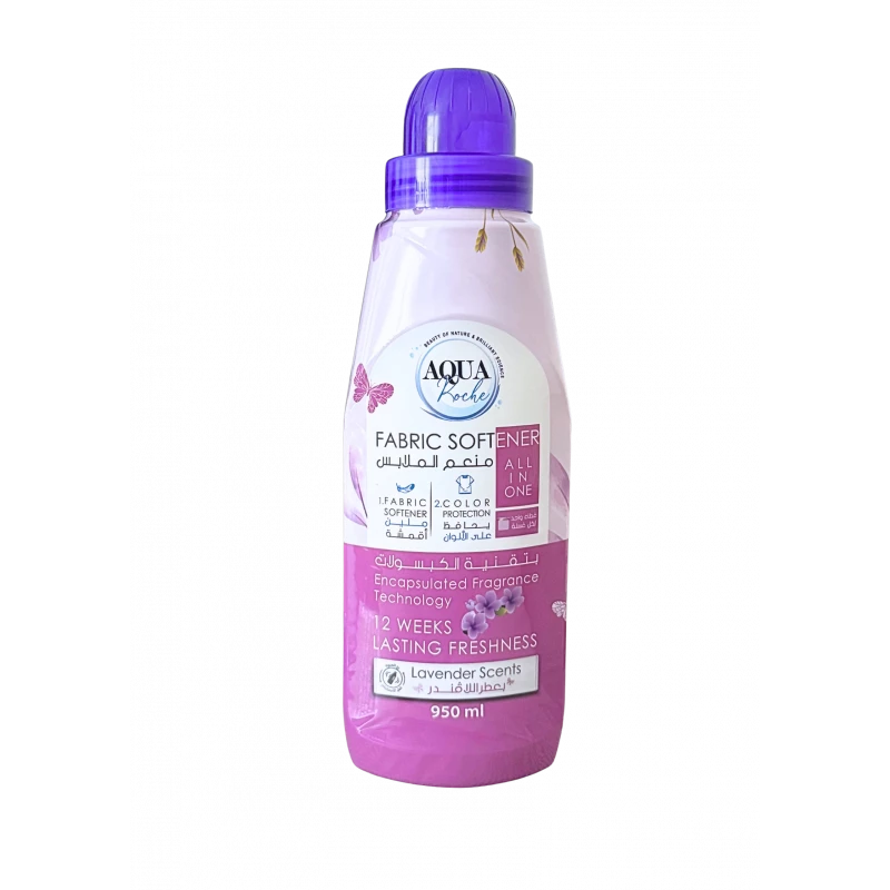 Aquarosh Lavender Fabric Softener & Freshener 950 ml – Effective formula that softens fabrics with a long-lasting calming lavender fragrance, helps reduce wrinkles and makes ironing easier, suitable for all fabric types while keeping clothes fresh and pleasantly scented after every wash - Aqua Roche