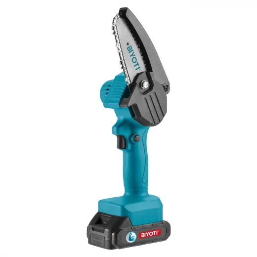 BIYOTI Cordless Chain Saw 20V with 3.0Ah battery delivers efficient cutting with 4/6 inch guide plate. Lightweight, powerful electric chainsaw ideal for garden, wood cutting, and home use.