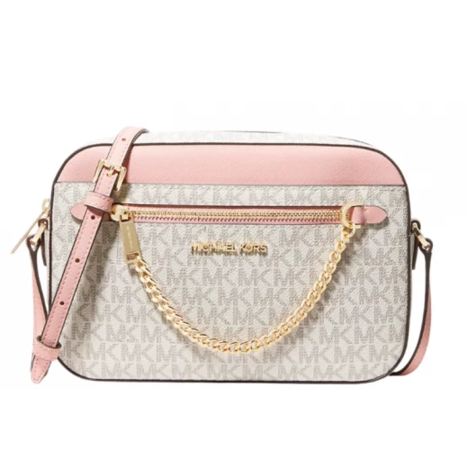 Michael Kors Jet Set Large Logo Crossbody Bag (Pink and Beige ) Michael Kors Jet Set Large Logo Crossbody Bag (Pink and Beige )