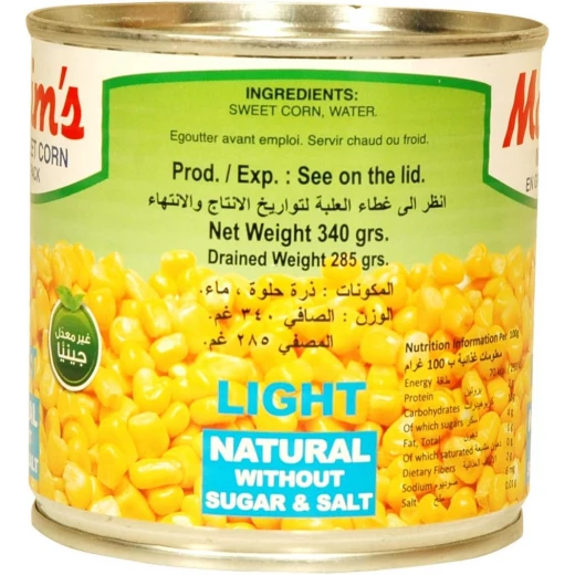 Maxim Sweet Diet Corn 340g Canned Whole Kernel Corn for Healthy Eating - Image 3
