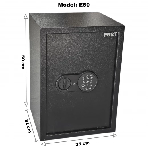 Home electronic safe made of iron, 54-liter capacity, operates with a passcode and a backup key Dimensions:width 35 cm × height 50 cm × depth 31 cm Can be fixed to the floor or wall Original Fort brand - Image 5