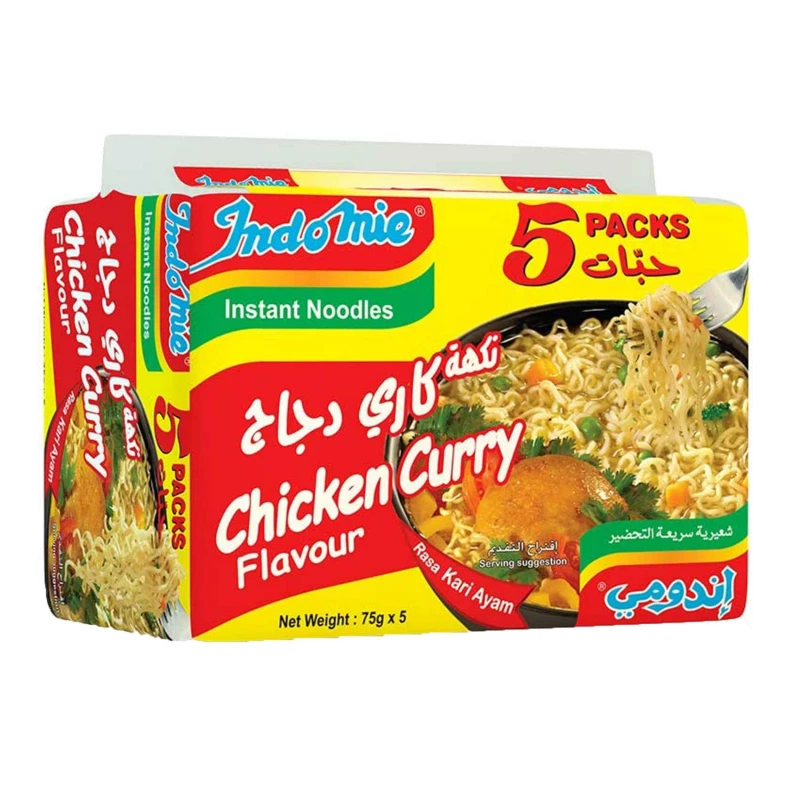 Indomie Chicken Curry Noodles 5 x 75g Pack: Delicious & Quick Meal, Authentic Flavor, Ready in Minutes
