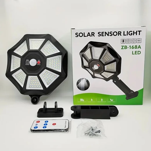 كشاف ضوئي يعمل بالطاقة الشمسية بتقنية LED، مصباح مقاوم للماء مزود بمستشعر حركة، مصابيح إنارة شوارع تعمل بالطاقة الشمسية، مصباح يعمل بالطاقة الشمسية مزود بمستشعر حركة، مصباح يعمل بالطاقة الشمسية بـ 168 مصباح LED، مصباح حديقة يعمل بالطاقة الشمسية، مصباح إنارة شوارع يعمل بالطاقة الشمسية مع جهاز تحكم عن بعد، كشاف ضوئي خارجي يعمل بالطاقة الشمسية ZB-168A - Image 6