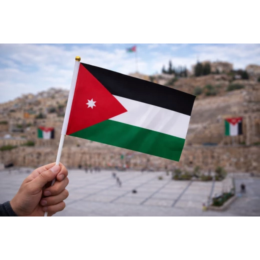 Jordan Flag on a Stick 40 x 30 cm – High-quality national flag with a lightweight plastic stick, ideal for celebrations, national events, schools, and official functions Jordan Flag on a Stick 40 x 30 cm – High-quality national flag with a lightweight plastic stick, ideal for celebrations, national events, schools, and official functions