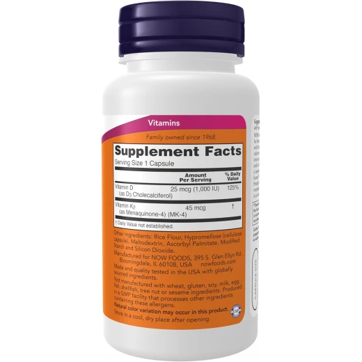 NOW Supplements, Vitamin D-3 & K-2, 1,000 IU/45 mcg,Plus Cardiovascular Support*, Supports Bone Health*, 120 veg Capsules - Aa - Image 4