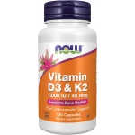 NOW Supplements, Vitamin D-3 & K-2, 1,000 IU/45 mcg,Plus Cardiovascular Support*, Supports Bone Health*, 120 veg Capsules - Aa