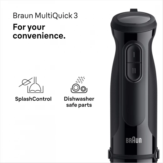 خلاط يدوي براون MQ30201MBK من سلسلة MultiQuick 3، تصميم عملي بقوة عالية مع سرعات مزدوجة وتقنية SplashControl لمنع التناثر، مثالي لتحضير الشوربات والصلصات والمهروس بسهولة وسرعة في المطبخ - براون - Image 5
