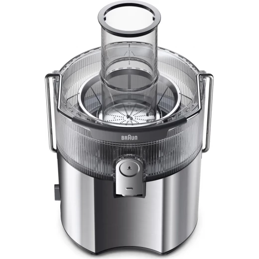 عصارة براون MultiJuice 7 SJ7000 بقوة 1000 واط، تصميم ستانلس ستيل رمادي أنيق، فتحة إدخال واسعة 75 مم، تقنية FastXtract وColdXtract لاستخلاص سريع مع الحفاظ على الفيتامينات، مثالية لتحضير عصائر طازجة بسهولة - Image 6