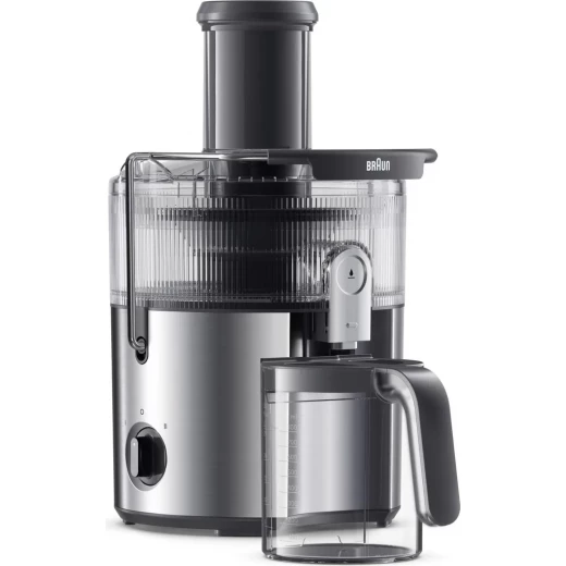 عصارة براون MultiJuice 7 SJ7000 بقوة 1000 واط، تصميم ستانلس ستيل رمادي أنيق، فتحة إدخال واسعة 75 مم، تقنية FastXtract وColdXtract لاستخلاص سريع مع الحفاظ على الفيتامينات، مثالية لتحضير عصائر طازجة بسهولة - Image 8