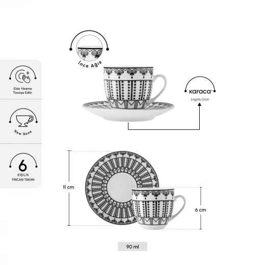 Karaca Altos 6 Person Coffee Cup Set with Elegant Metal Stand, Featuring 6 Cups and Saucers, Stunning Black Design, Perfect for Entertaining and Daily Use, Durable and Stylish - Image 3