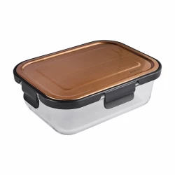 Karaca Hera 1500ml Glass Storage Container Black, Microwave Safe