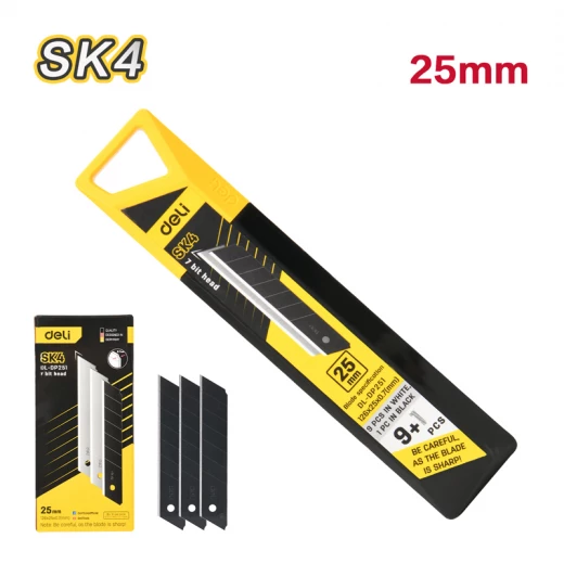 Deli 25mm Utility Knife Blades SK4 Steel 10-Blade Pack for Versatile Cutting Applications and Polishing Tasks, Featuring Sharpness and Durability, Ideal for Various Materials - Deli - Image 2