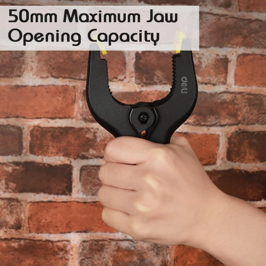 Deli EDL110006 6 Inch Spring Clamp Nylon Clip 14Kg Clamping Force 50mm Jaw Range Quick Release, durable body for woodworking photography backdrops and material holding, strong grip and easy operation for various tasks - Deli - Image 3