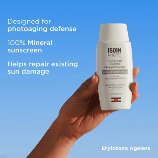 إيسدين إيريفوتونا إيجلس إيمولشن خفيفة جداً SPF50 سعة 100 مل، واقي شمس متقدم للوجه، يوفر حماية عالية من الأشعة فوق البنفسجية، تركيبة خفيفة غير دهنية، مناسب للاستخدام اليومي لجميع أنواع البشرة - ايسدن - Image 4