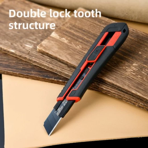 Deli 18mm Snap-Off Utility Knife, SK2 Blade, Black, 0.6mm Thick, Double Lock - Deli - Image 2