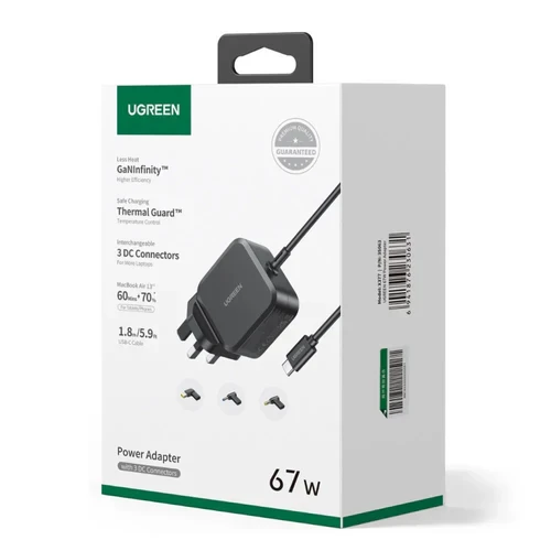شاحن يو جرين X377 بقوة 67 واط بمنفذ USB C وتقنية جان مع 3 موصلات - يوجرين - Image 3