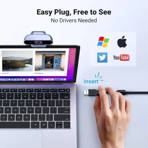 كاميرا ويب Ugreen CM678 USB عالية الدقة رمادي 1080 بكسل ميكروفونات مزدوجة - يوجرين - Image 2
