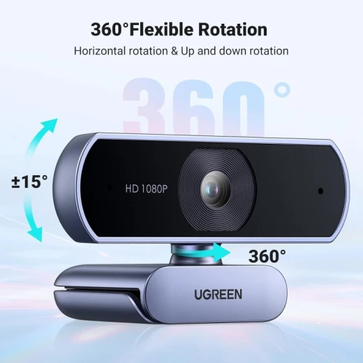 كاميرا ويب Ugreen CM678 USB عالية الدقة رمادي 1080 بكسل ميكروفونات مزدوجة - يوجرين - Image 5