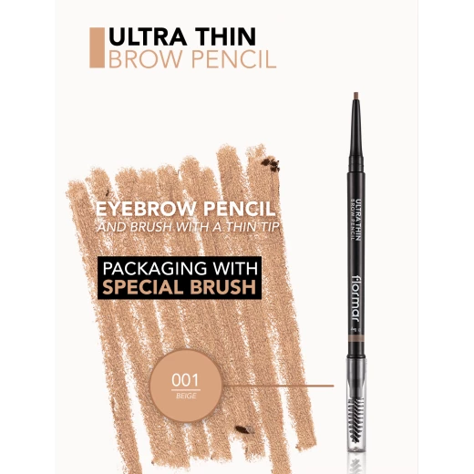 Flormar Ultra Thin Brow Pencil 001 Beige, Waterproof, Long-Lasting Eyebrow Pencil - Image 3