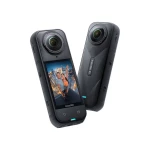كاميرا الأكشن Insta360 X5 بتصوير 360 درجة ودقة 8K، مع مستشعرين مزدوجين 1/1.28 بوصة، تثبيت متطور للصورة، تصميم مقاوم للماء، لون أسود منتصف الليل - انستا 360