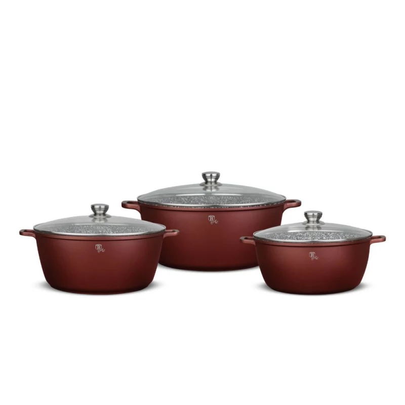 Berlinger Haus Cerastone Jumbo Casserole Set 6 Pcs Burgundy Red 32cm, 36cm, 40cm