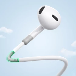 Joyroom JR-EW01 Wired Earphones Half In Ear Design with 14.2mm Driver Unit, Built In Microphone, Volume Control, & White Color for Universal Compatibility