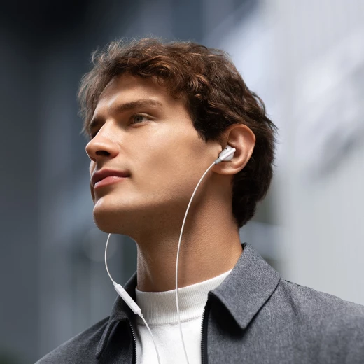 Joyroom JR-EW01 Wired Earphones Half In Ear Design with 14.2mm Driver Unit, Built In Microphone, Volume Control, & White Color for Universal Compatibility - Joyroom - Image 6