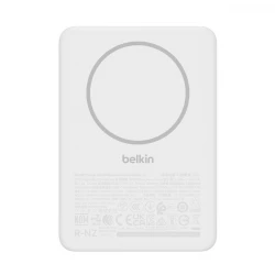 بنك طاقة Belkin BoostCharge مغناطيسي 5000 مللي أمبير في الساعة، شاحن محمول نحيف، أبيض