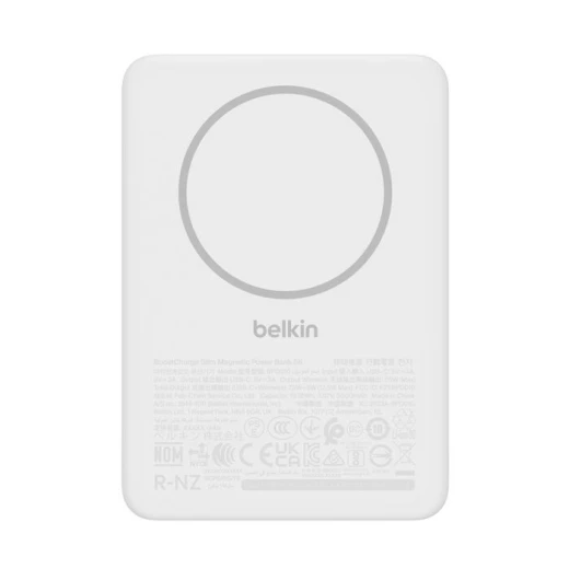 بنك طاقة Belkin BoostCharge مغناطيسي 5000 مللي أمبير في الساعة، شاحن محمول نحيف، أبيض بنك طاقة Belkin BoostCharge مغناطيسي 5000 مللي أمبير في الساعة، شاحن محمول نحيف، أبيض