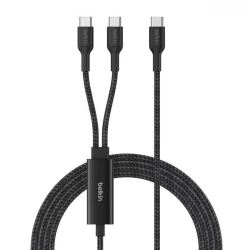 Belkin BoostCharge Pro Braided USB C to Dual USB C Cable 140W Black, White