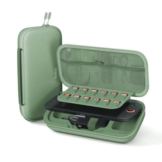 حافظة شحن Belkin Gaming Nintendo Switch 2 مع بنك طاقة 10000 مللي أمبير في الساعة، أخضر