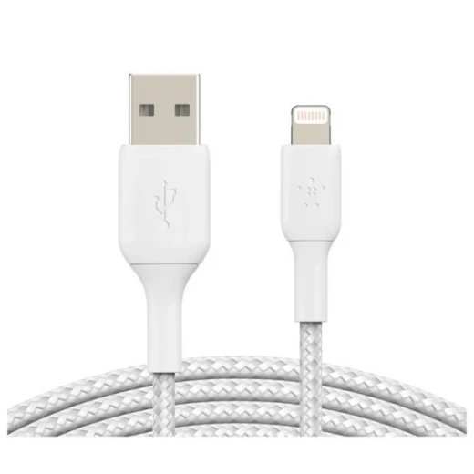 كابل Belkin Boost Charge مضفر USB-C إلى USB-A بطول 3 أمتار أبيض للشحن السريع كابل Belkin Boost Charge مضفر USB-C إلى USB-A بطول 3 أمتار أبيض للشحن السريع