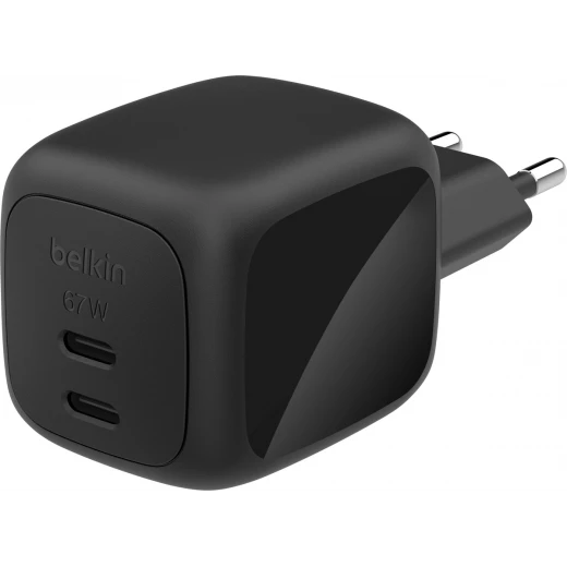 Belkin 67W Dual USB-C PD Wall Charger with PPS, Black, Fast Charging Belkin 67W Dual USB-C PD Wall Charger with PPS, Black, Fast Charging