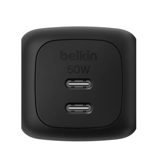 شاحن حائط بلكين مزدوج USB-C PD 50 واط مع PPS، أسود، شحن سريع لأجهزة iPhone و Samsung والمزيد - بيلكين - Image 2