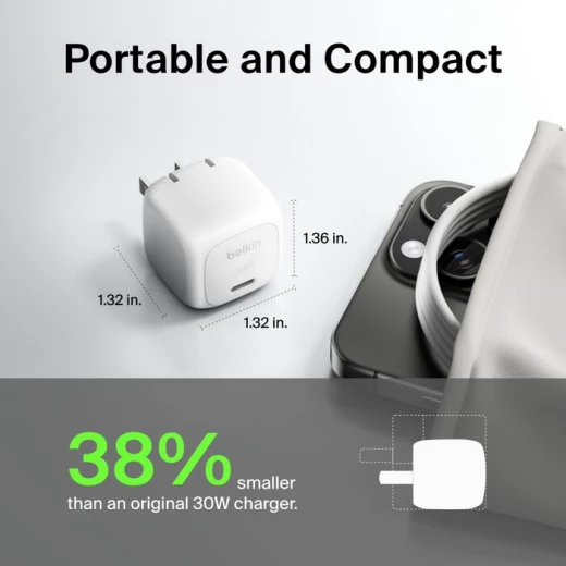 شاحن حائط بلكين 30 واط USB-C، شحن سريع لأجهزة iPhone و Samsung و iPad و AirPods، أبيض - بيلكين - Image 3