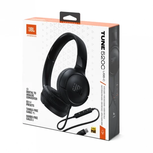 سماعات أذن JBL Tune 520C سلكية بمنفذ USB-C تصميم فوق الأذن مشغلات 40 ملم ملاءمة مريحة اللون الأسود مثالية للموسيقى والمكالمات - Image 4