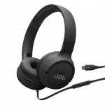 سماعات أذن JBL Tune 520C سلكية بمنفذ USB-C تصميم فوق الأذن مشغلات 40 ملم ملاءمة مريحة اللون الأسود مثالية للموسيقى والمكالمات