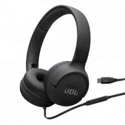 سماعات أذن JBL Tune 520C سلكية بمنفذ USB-C تصميم فوق الأذن مشغلات 40 ملم ملاءمة مريحة اللون الأسود مثالية للموسيقى والمكالمات