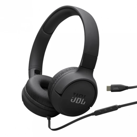 سماعات أذن JBL Tune 520C سلكية بمنفذ USB-C تصميم فوق الأذن مشغلات 40 ملم ملاءمة مريحة اللون الأسود مثالية للموسيقى والمكالمات