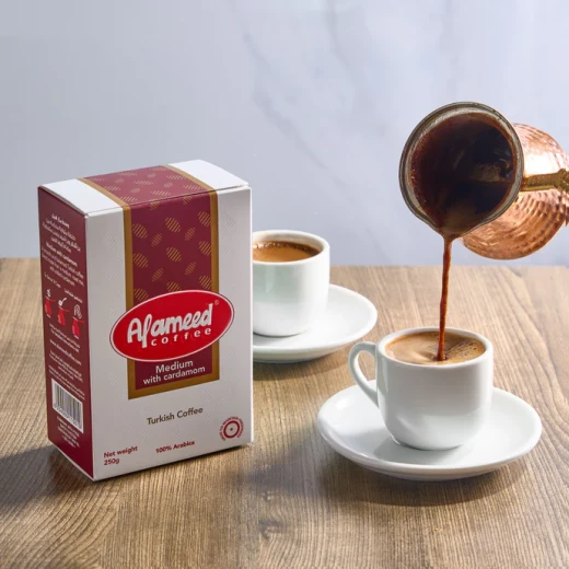 Al Ameed Turkish Coffee Medium Roast With Cardamom 250g Bag, Authentic Traditional Blend From The Middle East, Perfect for a Rich and Aromatic Experience, Enjoy 250 Grams - Al Ameed - Image 3