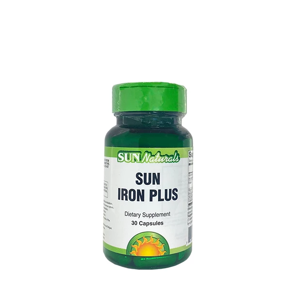 Sun Natural Iron Plus Supplement 30 Capsules for Iron Deficiency Support with Vitamin C and Enhanced Absorption Formula for Daily Wellbeing - Sun Natural