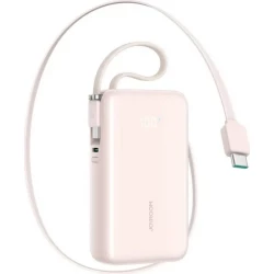 بنك طاقة جوي روم JR PR2L 10000 مللي أمبير في الساعة 35 واط USB C، كابل مدمج، وردي