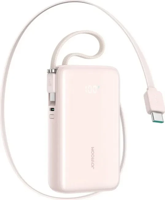 بنك طاقة جوي روم JR PR2L 10000 مللي أمبير في الساعة 35 واط USB C، كابل مدمج، وردي - جوي روم