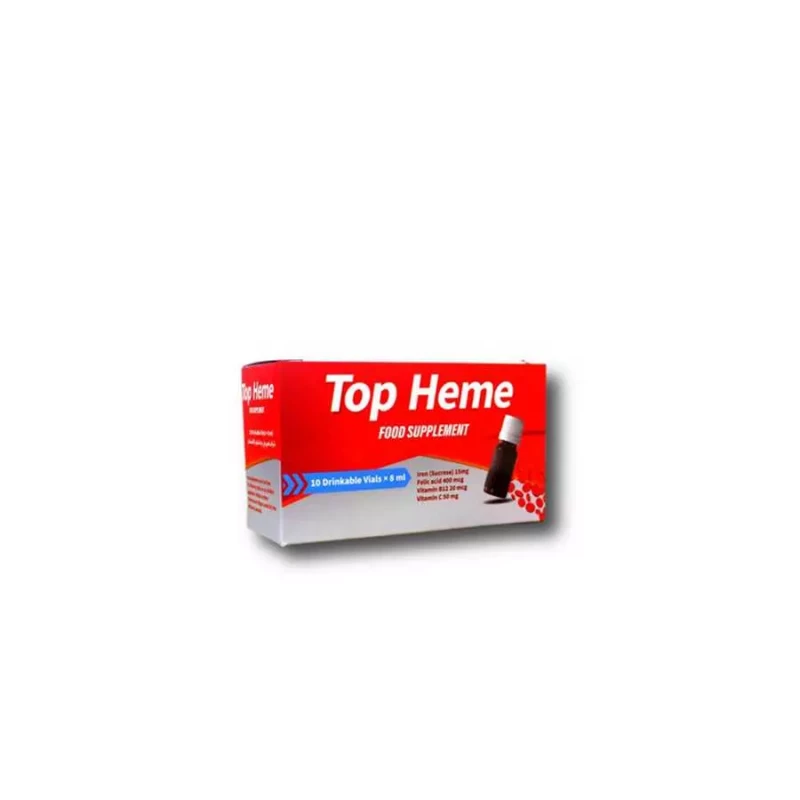Top Heme Drinkable Vials 10 Vials, Iron Supplement for Energy and Vitality