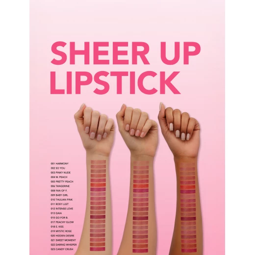 Flormar Sheer Up Lipstick 016 Arty Plum, Moisturizing Creamy Lip Color, 3g - Flormar - Image 2