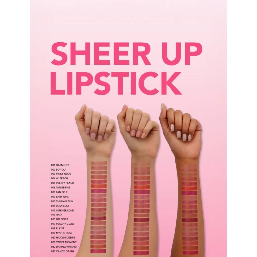 Flormar Sheer Up Lipstick Creamy Glossy Finish 001 Harmony 3g - Flormar - Image 3