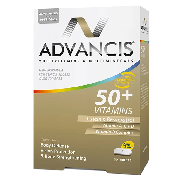 Advancis 50+ Vitamins 30 Tablets – Complete Multivitamin for Adults Over 50, Supports Immune Defense, Vitality, Eye Health and Bone Strength - Advancis