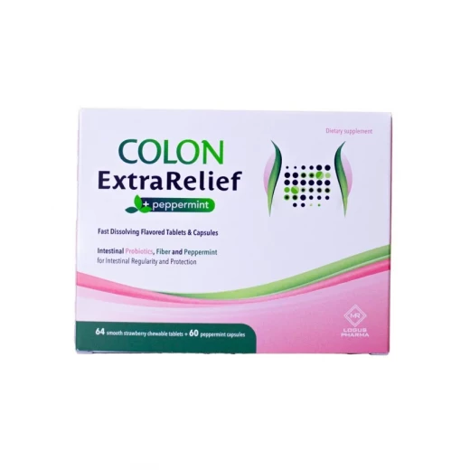 مكمل غذائي Colon Extra Relief 64 قرص للمضغ و 60 كبسولة نعناع صحة الجهاز الهضمي مكمل غذائي Colon Extra Relief 64 قرص للمضغ و 60 كبسولة نعناع صحة الجهاز الهضمي